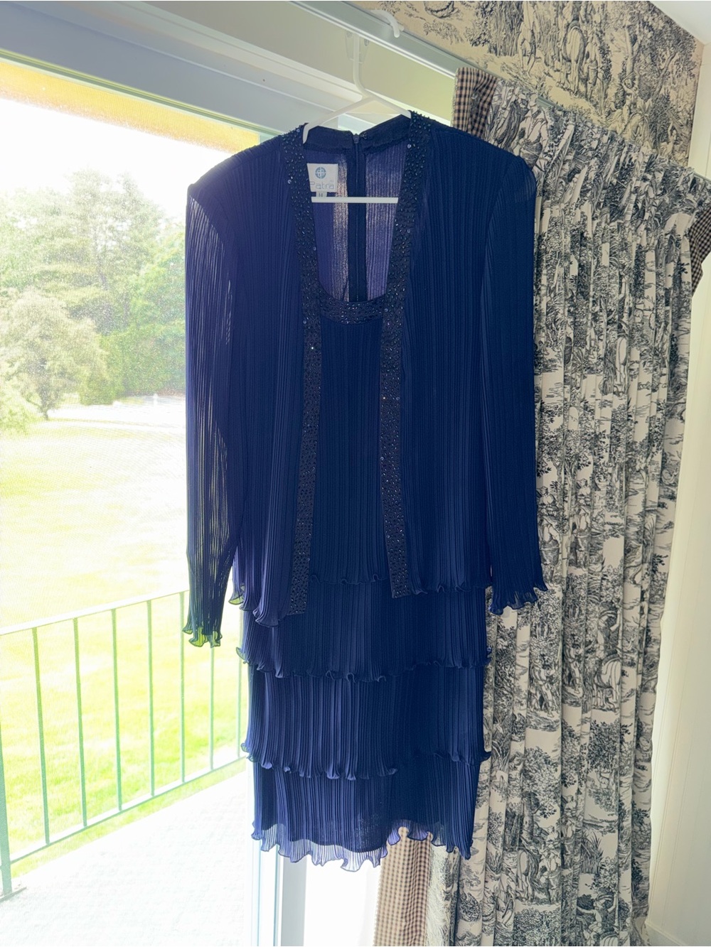 Patra purple Tiered Pleated Dress with Beaded Trim Jacket 14